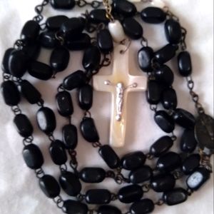 📿Antique Black & White Pearl Rosary Blessed in Bethlehem!